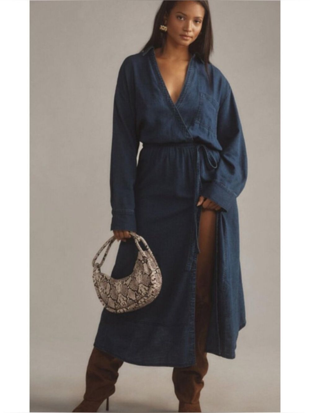 Anthropologie Oversized Pilcro Denim Midi Dress Size XS  ~Long Sleeve Wrap